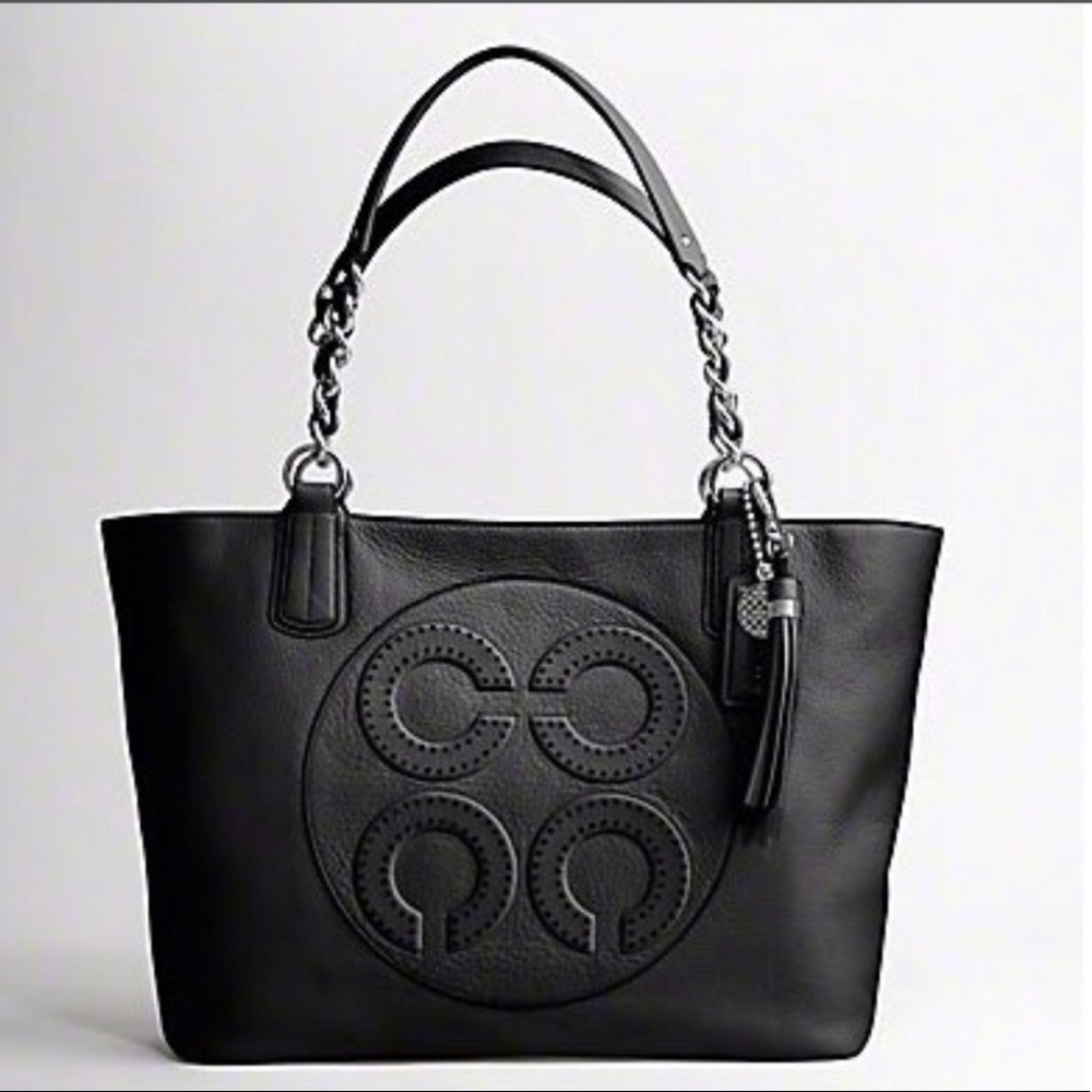 black leather Coach Colette Signature C Op Art bag